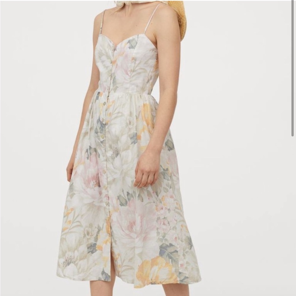 H&M Midi Floral Linen Button Down Dress